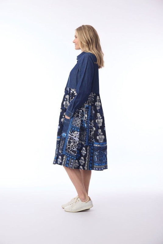 Orientique Womens Bhadoi Dress Denim Mix