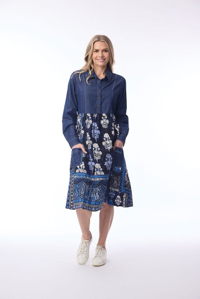 Load image into Gallery viewer, Orientique Womens Bhadoi Dress Denim Mix
