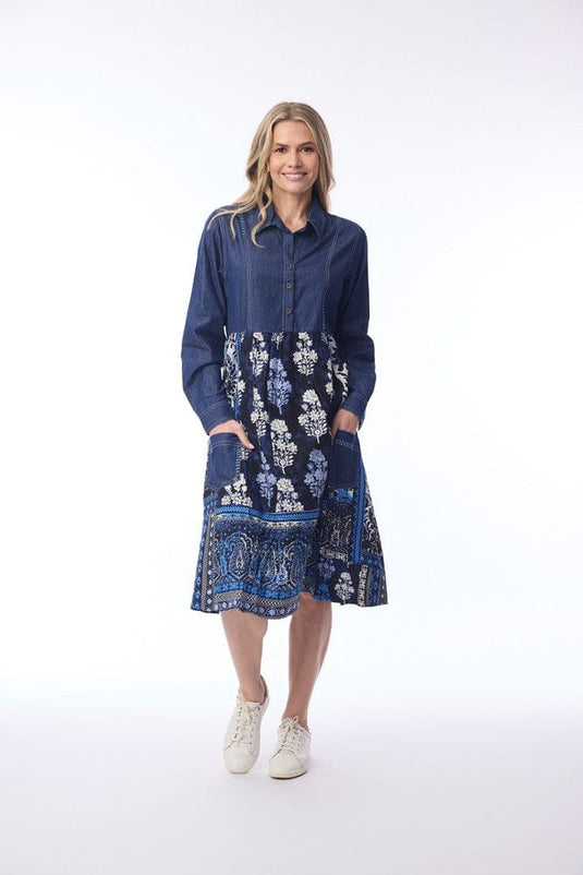 Orientique Womens Bhadoi Dress Denim Mix