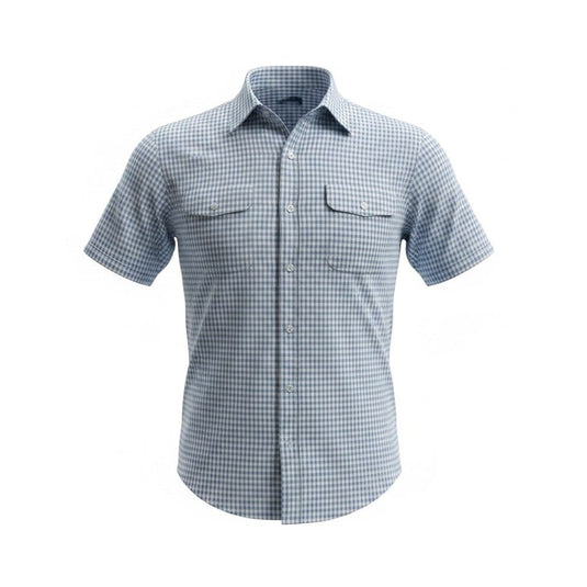 Mens Bisley Short Sleeve Polycotton Small Check - Light Blue