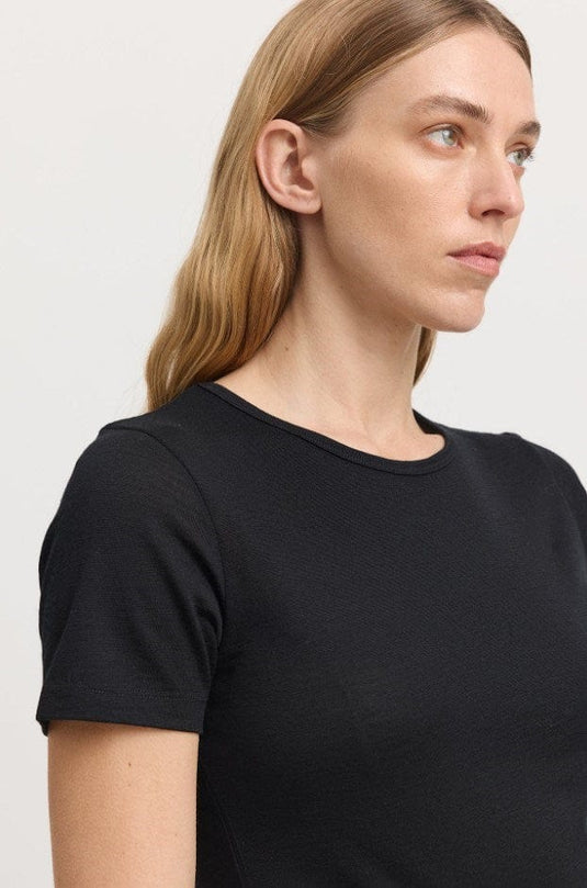 Toorallie Womens Short Sleeve Black Merino Tee