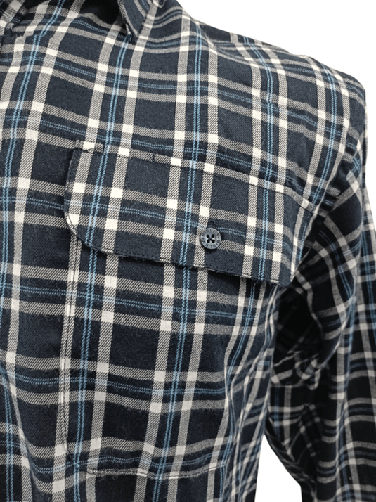 Bisley Mens Long Sleeve Brushed Cotton Shirt - Navy/Blue Check