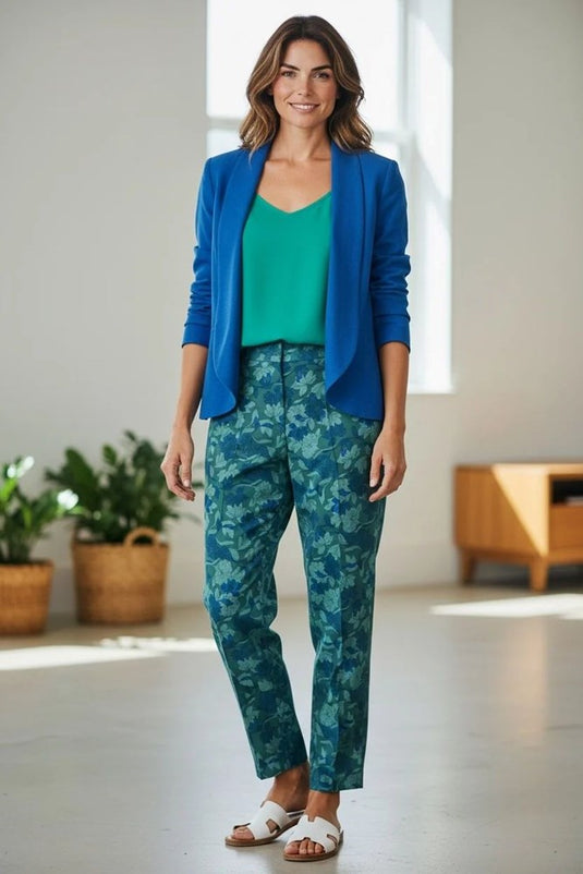 Equinox Womens Floral Printed Bengaline 7/8 Length Pant – Green Multi