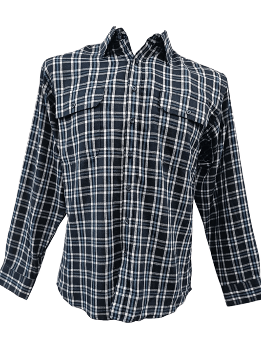 Bisley Mens Long Sleeve Brushed Cotton Shirt - Navy/Blue Check