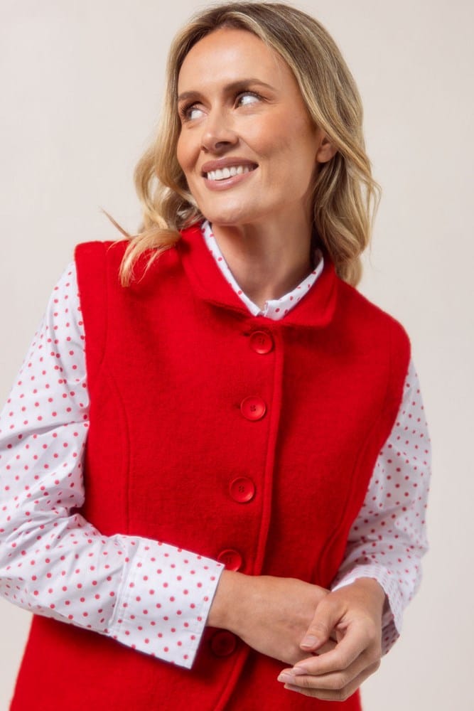 Load image into Gallery viewer, See Saw Womens 100% Boiled Wool High Collar Vest - Red
