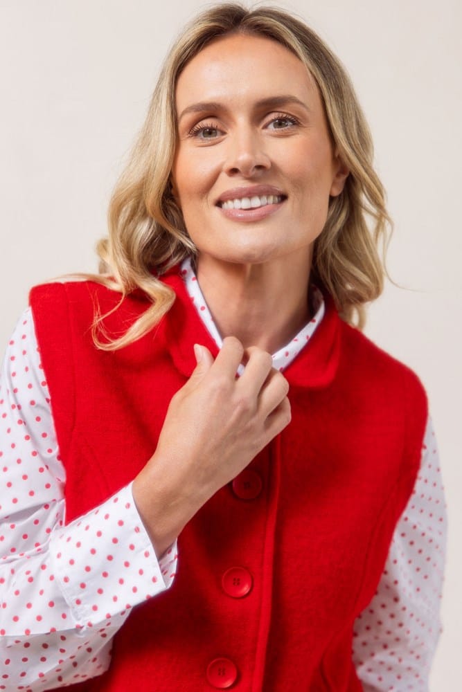 Load image into Gallery viewer, See Saw Womens 100% Boiled Wool High Collar Vest - Red
