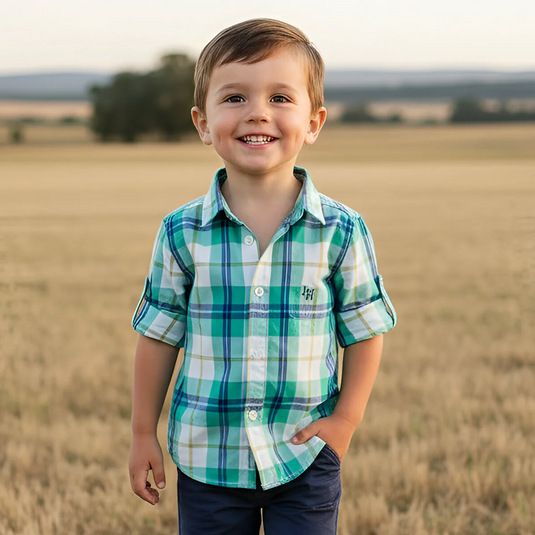 Love Henry Boys Dress Shirt - Aqua Plaid