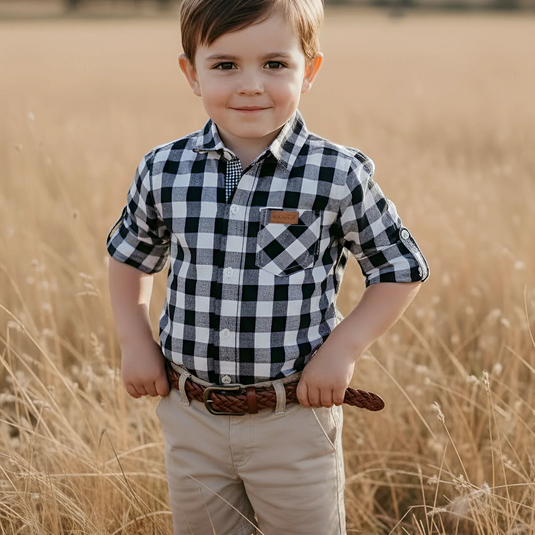 Love Henry Boys Dress Shirt - Large Navy Check