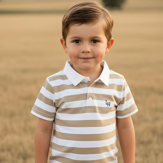 Love Henry Boys Rugby Polo Shirt - Beige Stripe