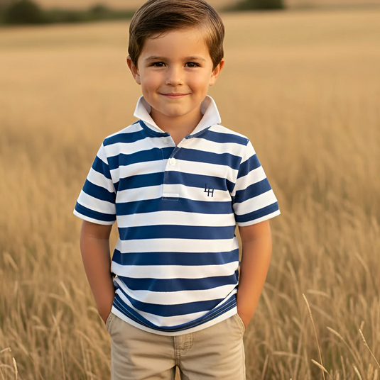 Love Henry Boys Rugby Polo Shirt - Blue Stripe