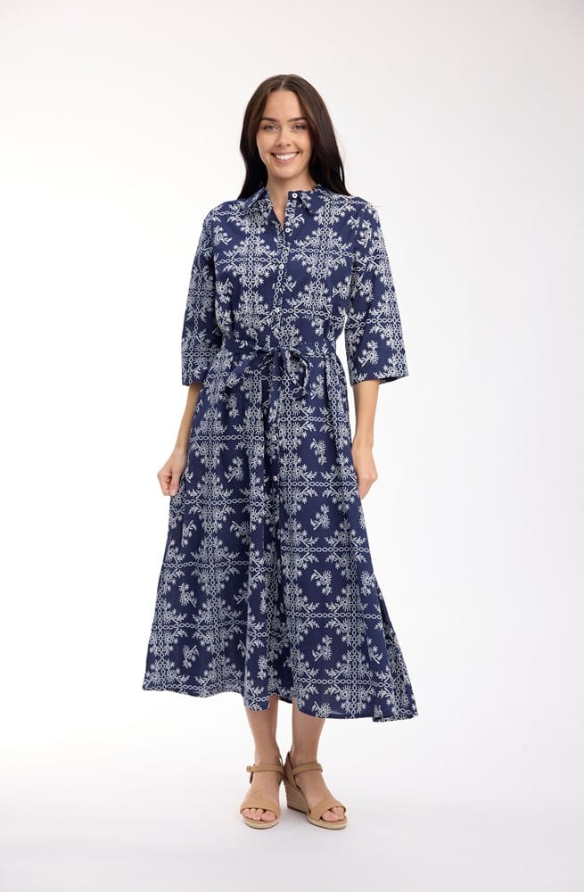 Load image into Gallery viewer, Orientique Womens Broderie Print Dress Collar Long
