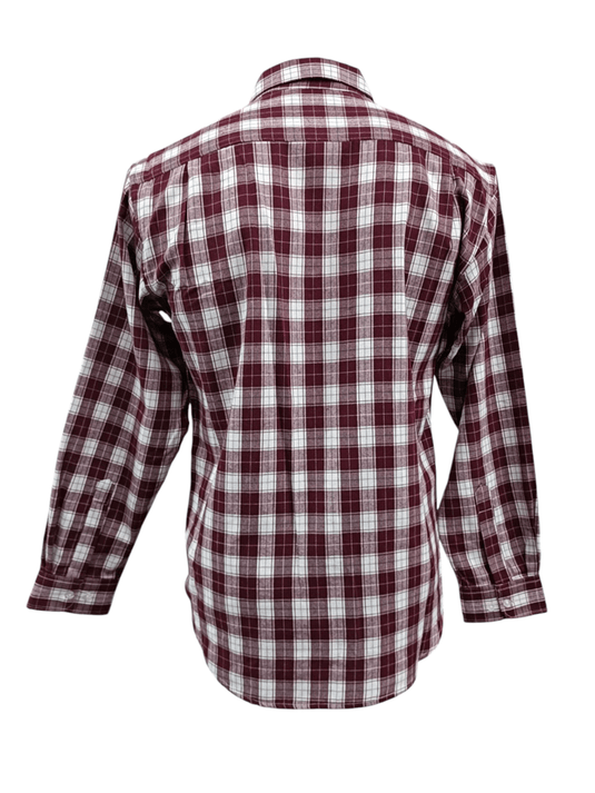 Bisley Mens Long Sleeve Brushed Cotton Shirt - Burgundy Check