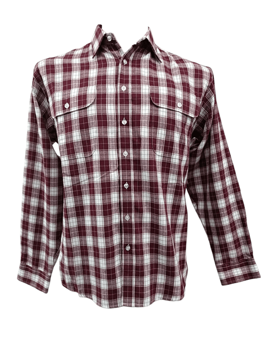 Bisley Mens Long Sleeve Brushed Cotton Shirt - Burgundy Check