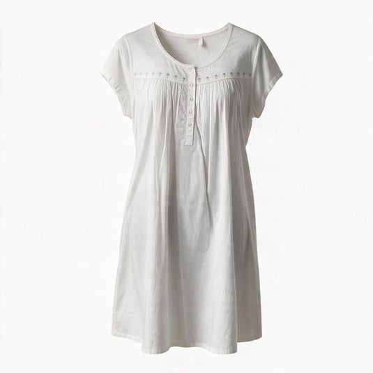 French Country Womens Nightie Cap Sleeve - White Blue Garden