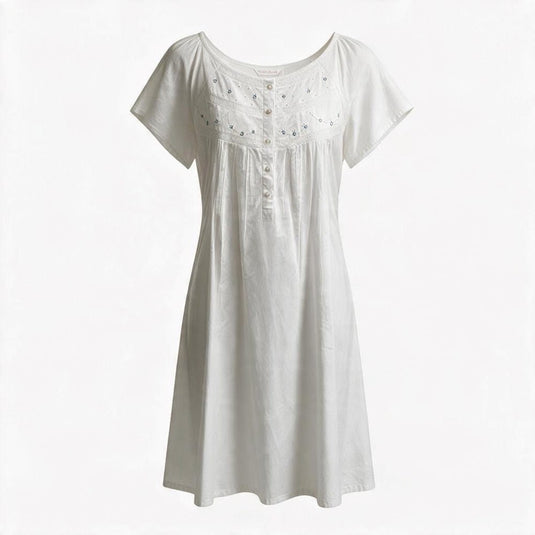 French Country Womens Nightie Cap Sleeve - White Blue Rose