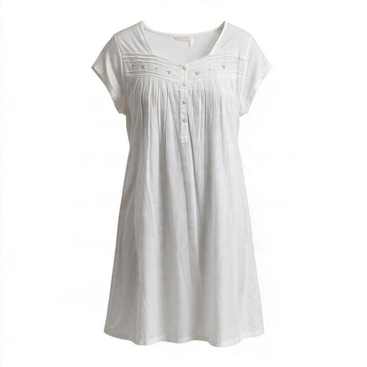 French Country Womens Nightie Cap Sleeve - White Forget-Me-Not