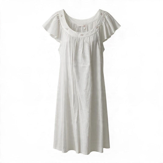 French Country Womens Nightie Cap Sleeve - White Roses