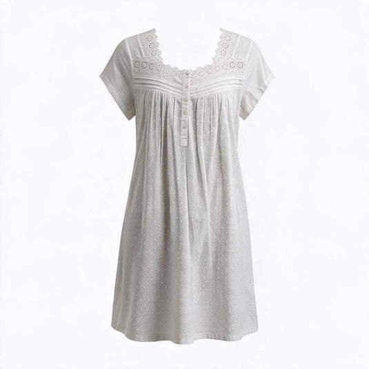 French Country Womens Nightie Cap Sleeve - White Textured