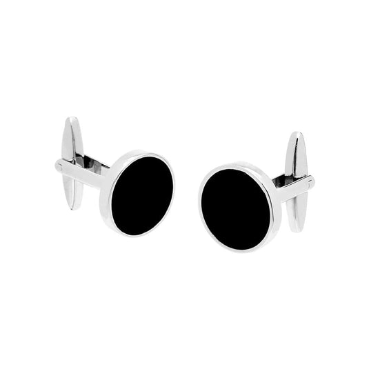 Buckle Nickel Plated Round Cufflinks - Onyx