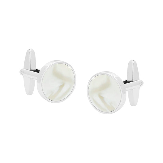 Buckle Mens Mother of Pearl Round Cufflinks