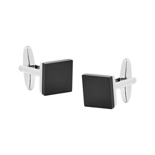 Buckle Nickel Polished Black Glass Cufflinks