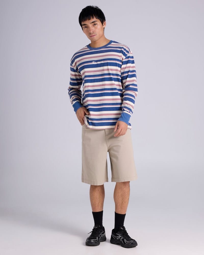 Load image into Gallery viewer, Champion Mens Vintage Wash Stripe Long Sleeve Tee - Biscuit
