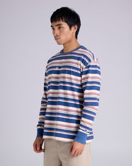 Champion Mens Vintage Wash Stripe Long Sleeve Tee - Biscuit