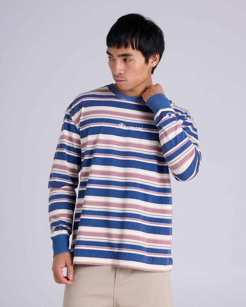 Load image into Gallery viewer, Champion Mens Vintage Wash Stripe Long Sleeve Tee - Biscuit
