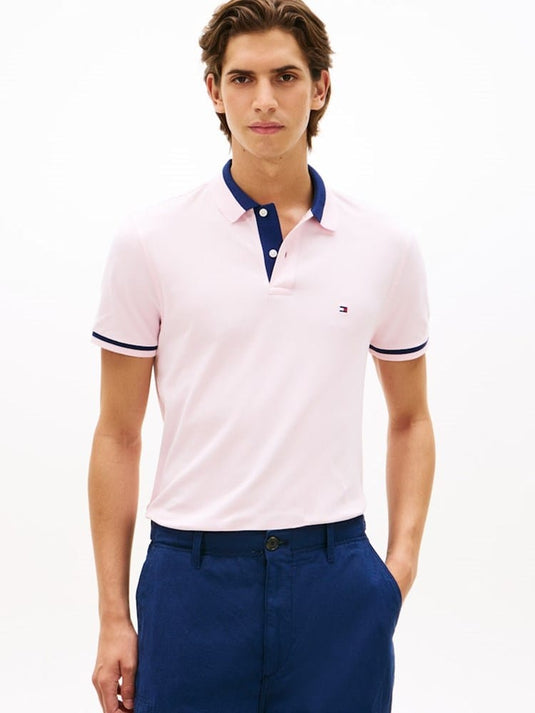 Tommy Hilfiger Mens Contrast Collar Block Polo - Pink Lily