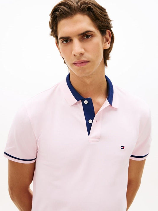 Tommy Hilfiger Mens Contrast Collar Block Polo - Pink Lily