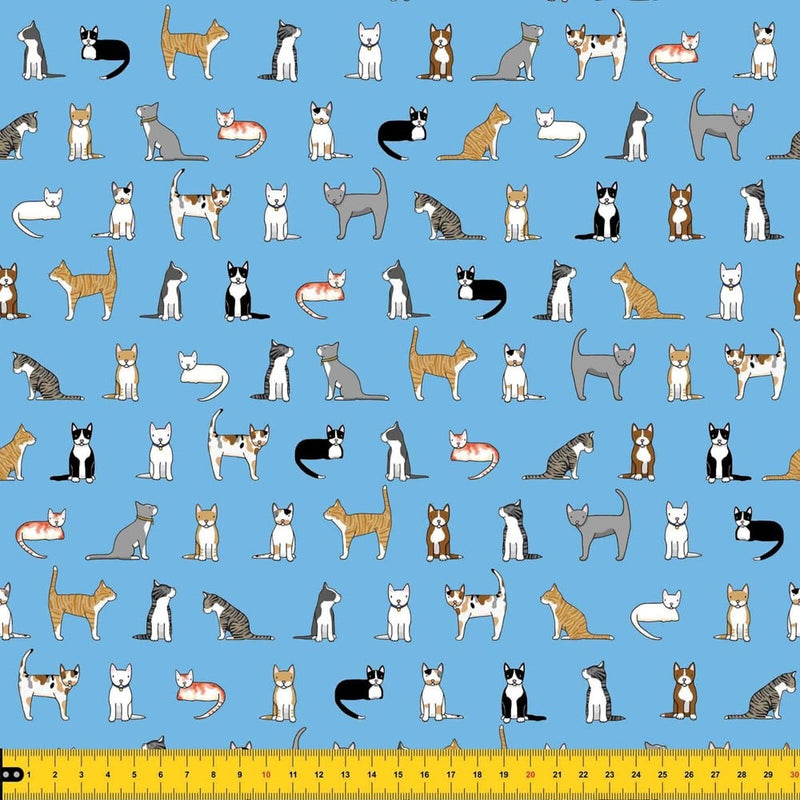 Load image into Gallery viewer, Red Tractor Designs &quot;Cats On Blue&quot; Cotton Fabric
