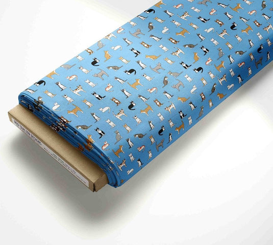 Red Tractor Designs "Cats On Blue" Cotton Fabric