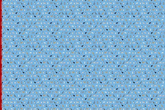Red Tractor Designs "Cats On Blue" Cotton Fabric