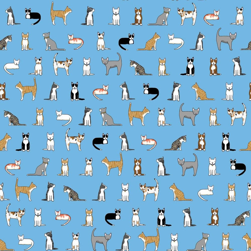 Load image into Gallery viewer, Red Tractor Designs &quot;Cats On Blue&quot; Cotton Fabric
