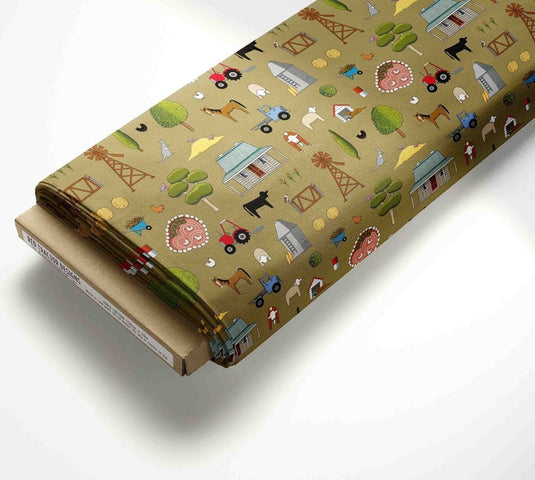 Red Tractor Designs "Homing Instincts on Olive" Cotton Fabric