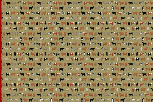Red Tractor Designs "Mixed Cows on Olive" Cotton Fabric