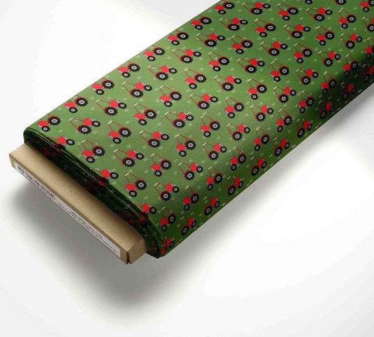 Red Tractor Designs "Red Tractors On Green" Cotton Fabric