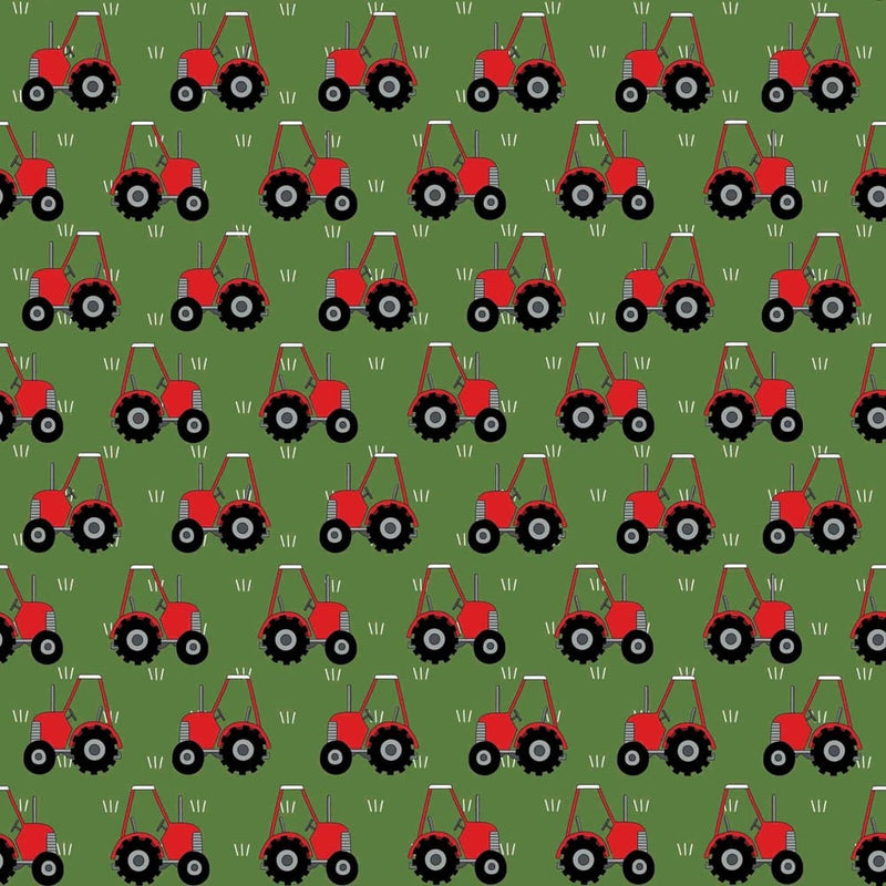 Load image into Gallery viewer, Red Tractor Designs &quot;Red Tractors On Green&quot; Cotton Fabric
