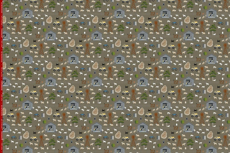 Load image into Gallery viewer, Red Tractor Designs &quot;Shearing Time on Chocolate&quot; Cotton Fabric
