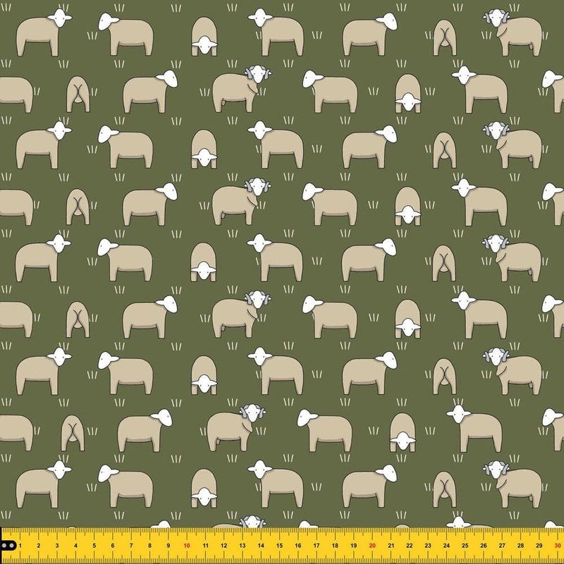 Load image into Gallery viewer, Red Tractor Designs &quot;Sheep on Dark Olive&quot; Cotton Fabric
