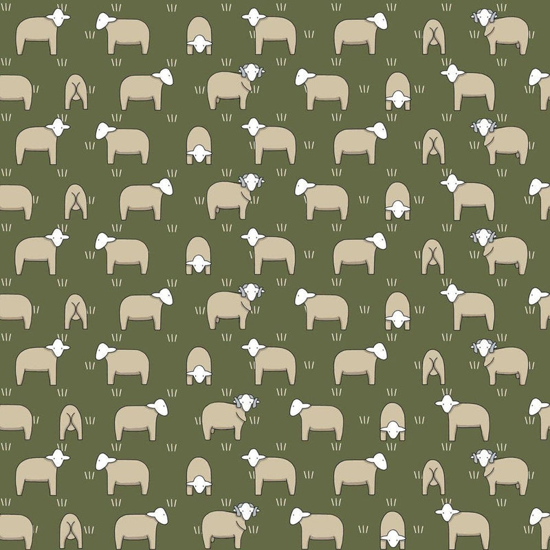 Load image into Gallery viewer, Red Tractor Designs &quot;Sheep on Dark Olive&quot; Cotton Fabric
