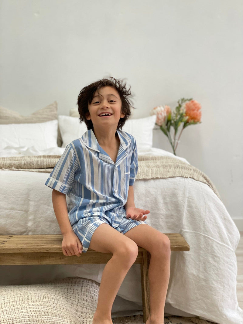 Load image into Gallery viewer, Linens Unlimited Boys Cameron Blue Stripes Full PJ Set
