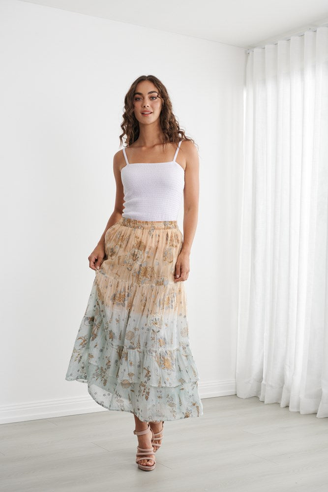 Load image into Gallery viewer, Caju Womens Floral Foil Print Tiered Skirt
