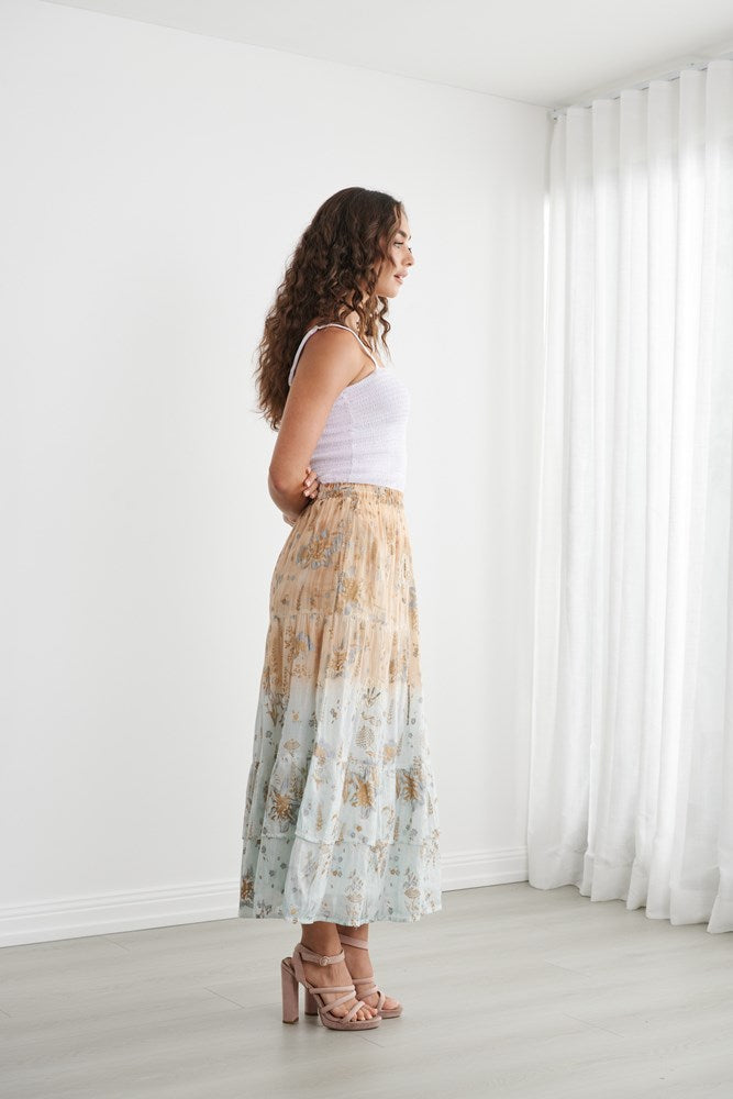 Load image into Gallery viewer, Caju Womens Floral Foil Print Tiered Skirt
