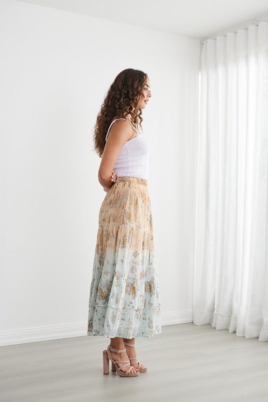 Caju Womens Floral Foil Print Tiered Skirt