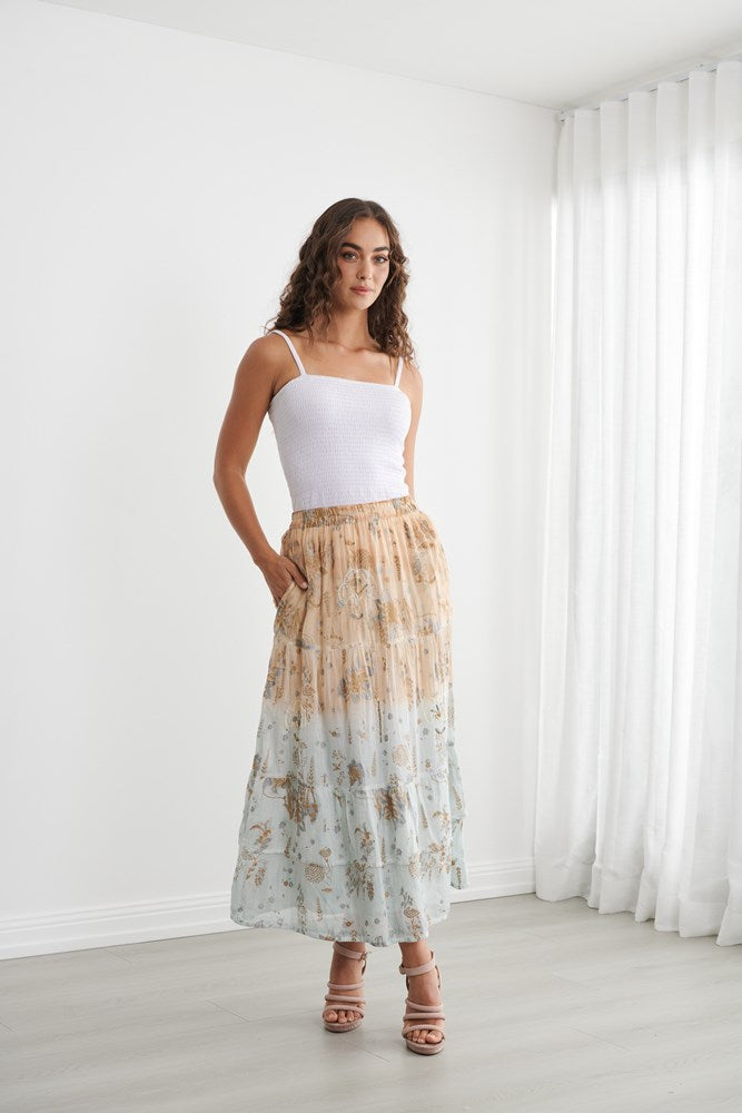 Load image into Gallery viewer, Caju Womens Floral Foil Print Tiered Skirt
