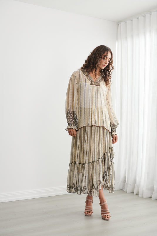 Caju Womens Moroccan Lurex Blouse With Shirred Cuffs