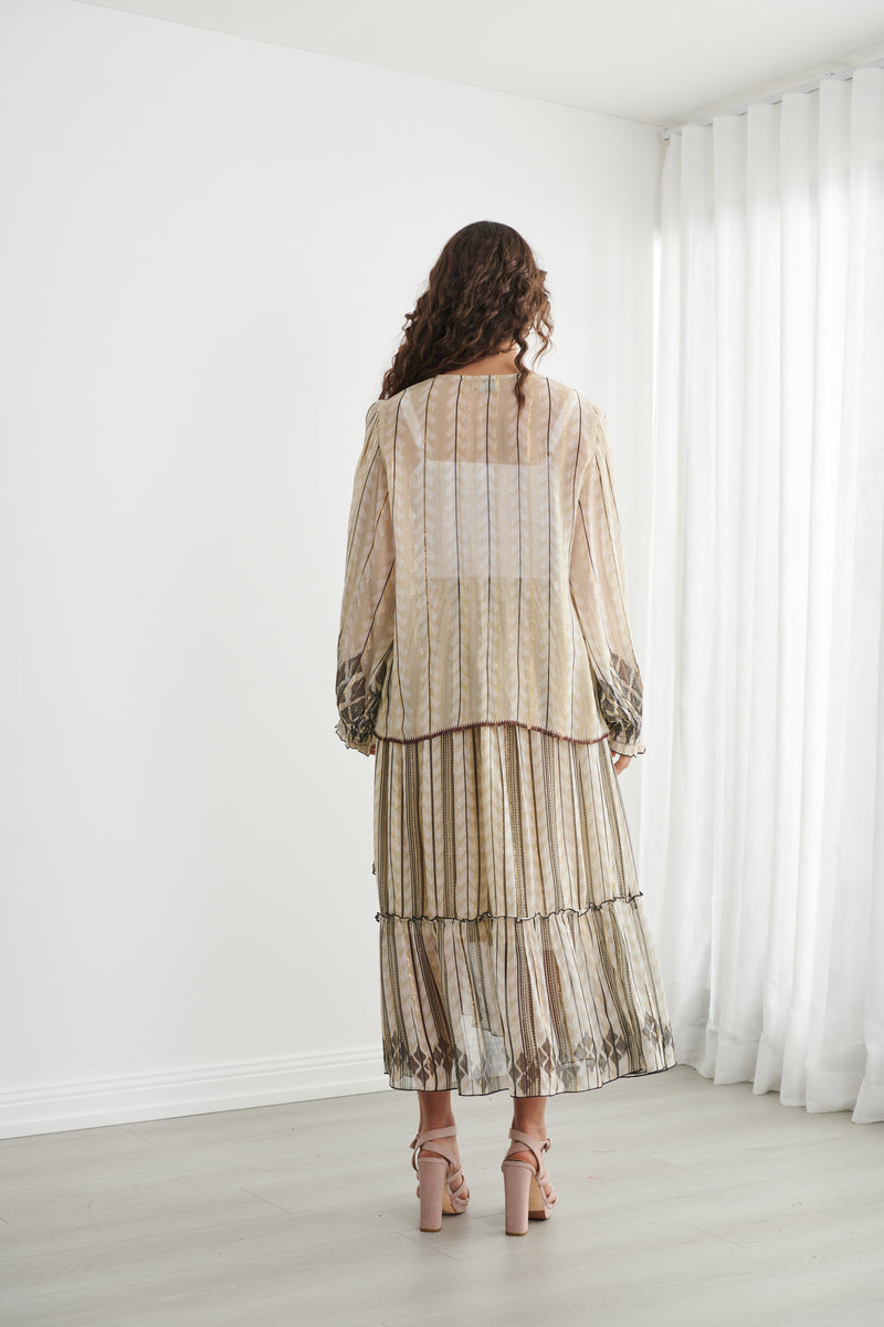 Load image into Gallery viewer, Caju Womens Moroccan Lurex Blouse With Shirred Cuffs
