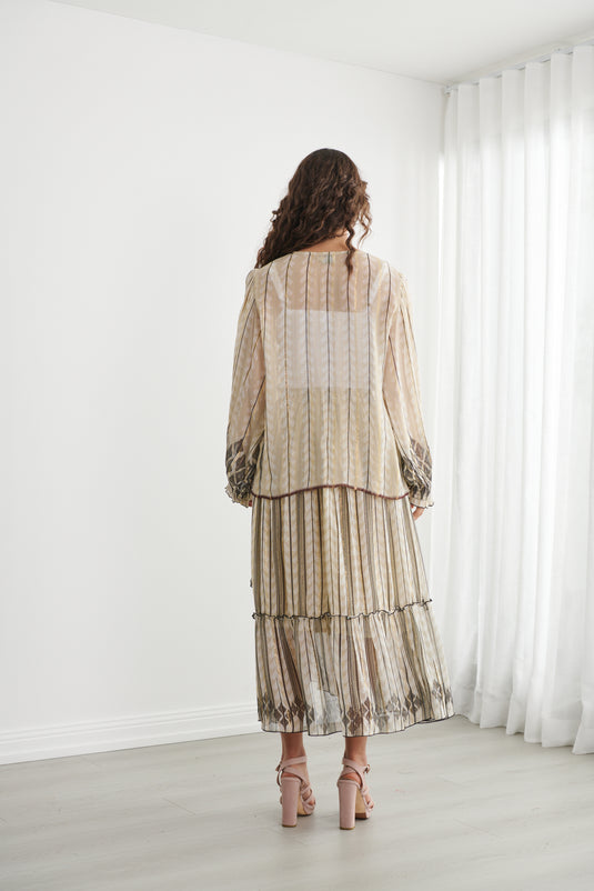 Caju Womens Moroccan Lurex Blouse With Shirred Cuffs