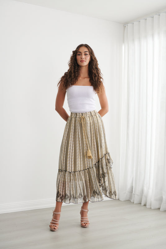 Caju Womens Moroccan Lurex Skirt with Flutter Hem